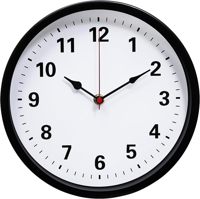 10 Inch Metal Wall Clock, Black, Retro Silent Quartz, Battery Operated, Decor
