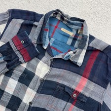 Burberry Brit Mens Large Navy Red Oversized Check Cotton Button Down Shirt L