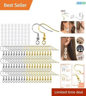 200pcs Hypoallergenic 925 Sterling Silver Earring Hooks with Clear Backs for DIY