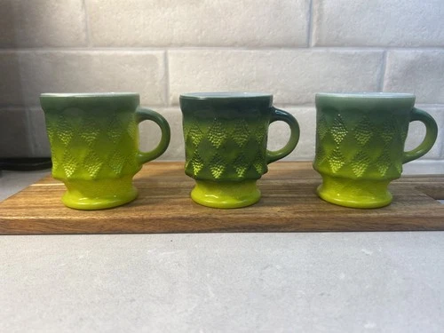 Vintage Anchor Hocking Fire King Kimberly Diamond Green Lime coffee Mug tea cup