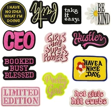 12Pcs Phrase Iron on Patches，Cute Embroidery Applique Patch, Assorted Styles Emb