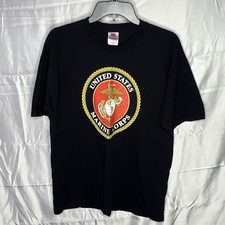 Men's Short Sleeve T-Shirt L USMC Logo Made In The USA Tee Black Cotton