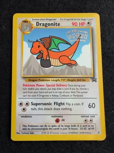 1999 Pokemon TCG Dragonite WB Stamped Movie Promo #5 WOTC Black Star - crease