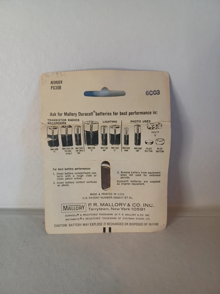 NOS Mallory Duracell PX30 3 Volt Battery. For Kodak Instamatic X Camera. - Image 2 of 2