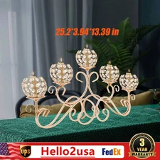 Modern 5-Arm Crystal Candle Holder Gold Candelabra Wedding Party Bedroom Decor