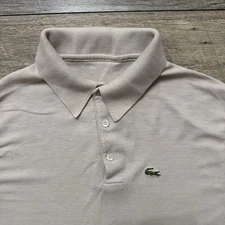 VTG Lacoste Polo Shirt Beige Khaki Outdoors Button Stretch Crocodile Mens Sz M
