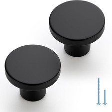2 Pack Black Cabinet Knobs, Matte Black Kitchen Cabinet Knobs, 1-1/5 Inch round