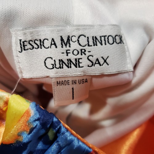 VTG Gunne Sax Maxi Floor Length Dress Juniors 1 Orange Multi Floral Corset Back - Picture 3 of 10