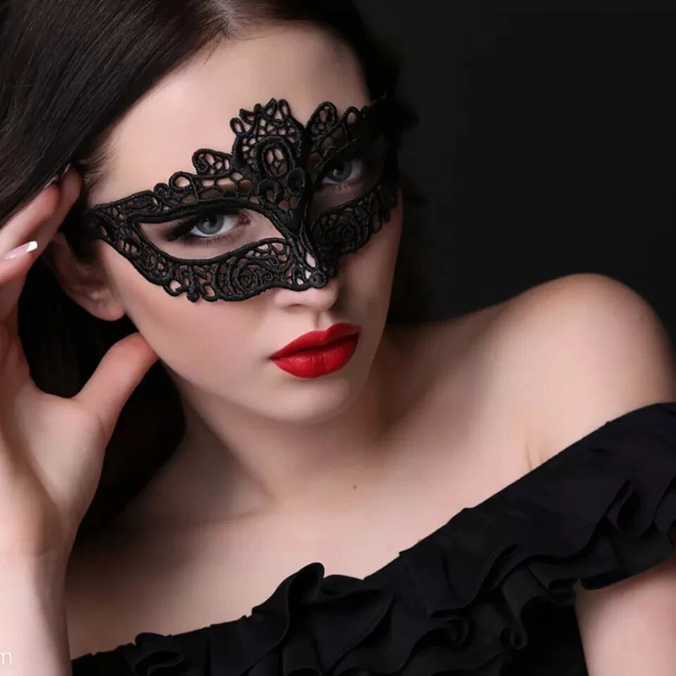 maschera pizzo donna nera sexi halloween mask party girl - Immagine 4 di 4