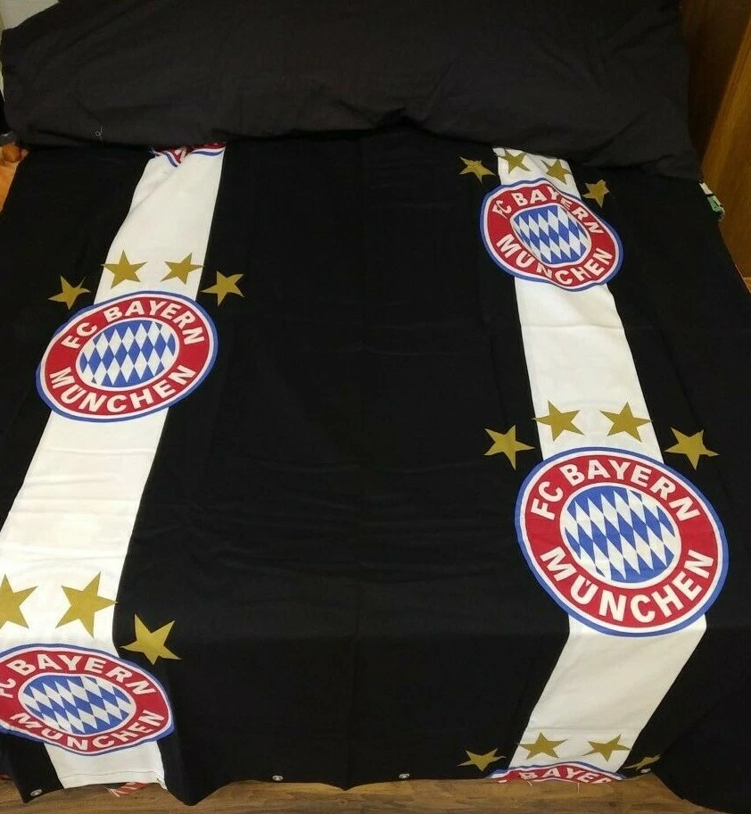 SINGLE BED DUVET COVER & ONE BLACK PILLOWCASE BAYERN MUNICH F.C REVERSIBLE