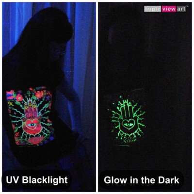 WOMENS T-SHIRT UV-Blacklight Glow-In-The-Dark Psychedelic Psy Goa Trance Club