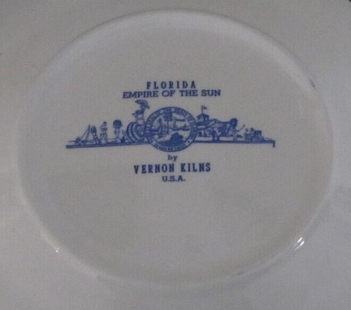 Vernon Kilns Collector Plate Florida Empire of The Sun Blue & White 10" - Picture 3 of 3
