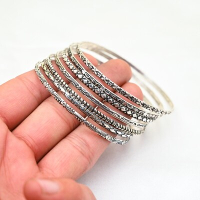Sterling 925 Silver Days Bangle Boho Bangles Handmade Jewelry