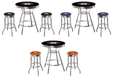 MLB 5PC Black Bar Table Swivel Seats Colored Vinyl Team Logo Decals Glass Option