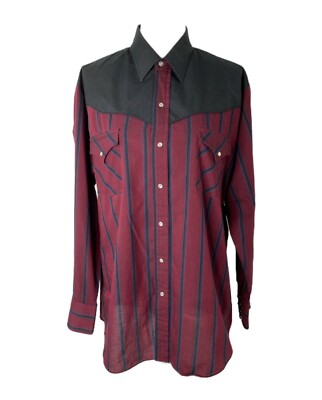 Ely Cattlemen Pearl Snap Shirt Mens Large Maroon Striped 1998 Western