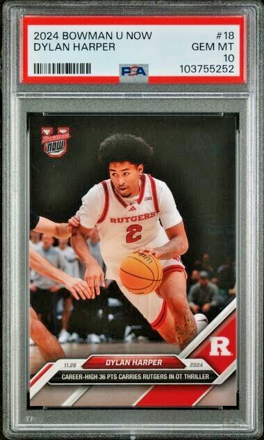 PSA 10 Dylan Harper 2024 Bowman U Now #18 Career High 36pts - Rutgers PR #/865