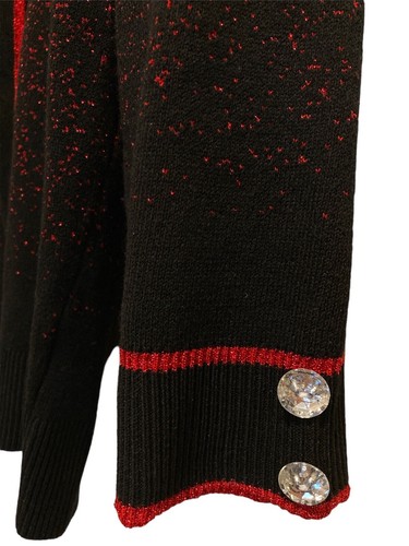 NEW Womans XL Adrienne Vittadini Shirt Red Black Tie Front Metallic Shimmer - Picture 4 of 5
