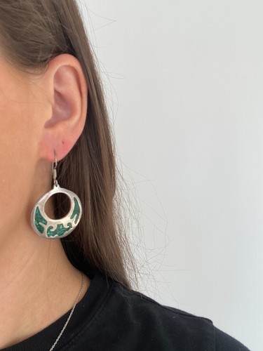 Southwestern Sterling Silver & Turquoise Navajo Dangle Earrings - Picture 5 of 5