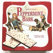 Christmas Candy Tin Box Nancy Adams Peppermint Bark Victorian Children in Snow