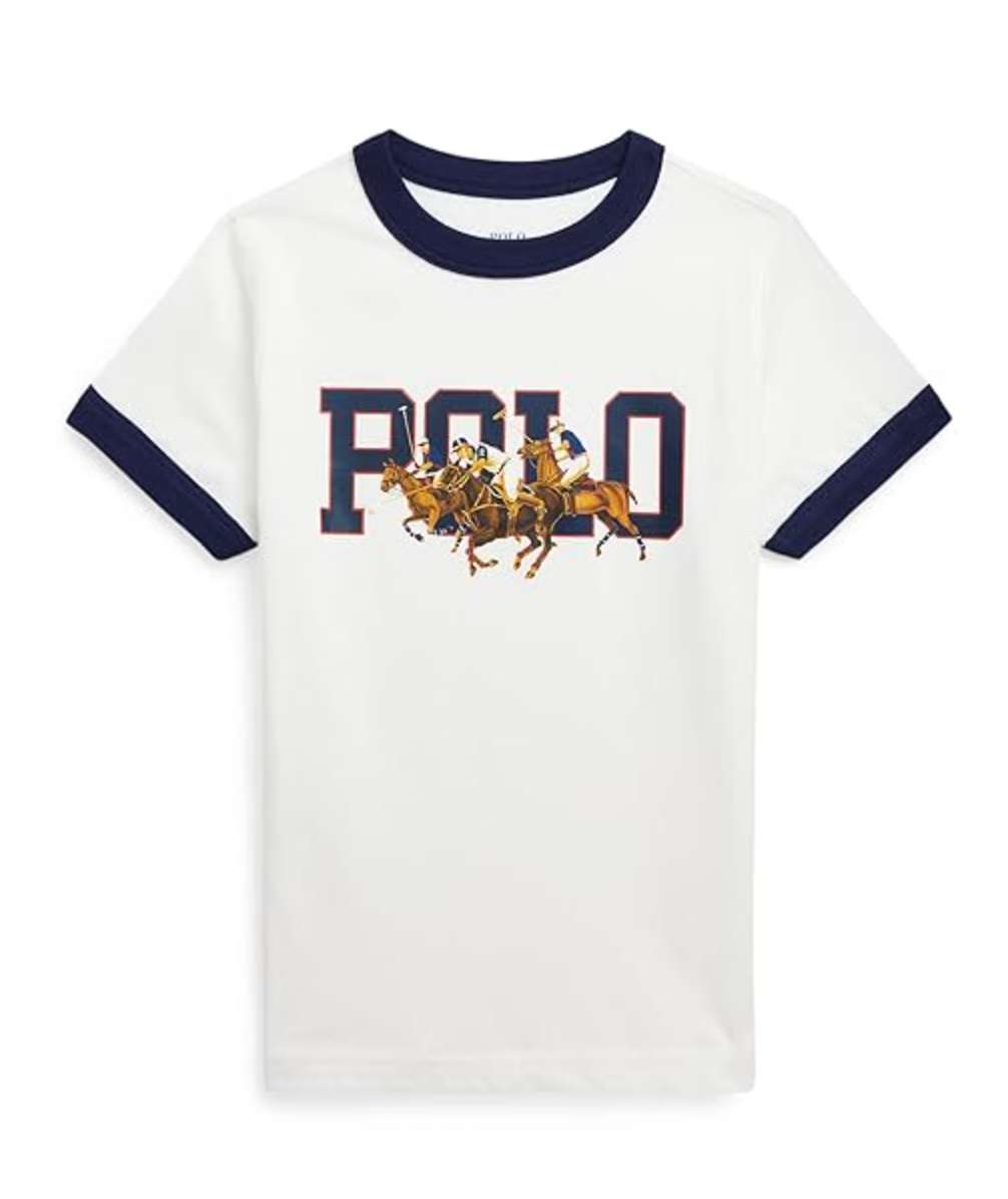 Polo Ralph Lauren L95927 Kids White Triple-Pony Logo Cotton Tee