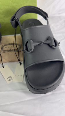 GUCCI 747752 Black Soft Rubber Horsebit Men's Sandals 10 - 10.5US