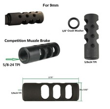 9mm 5/8x24 TPI Thread Competition Muzzle Brake Steel Compensator For Rifles
