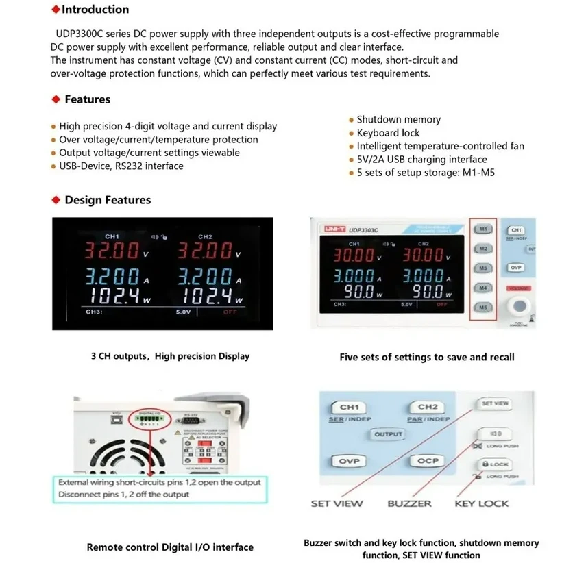 UNI-T UDP3305C Programmierbares Labornetzteil 4 Kanäle,30V, 5A, 315W, USB/RS232 - Bild 3 von 4