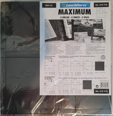 MAXIMUM Stock Sheets MAX6S BLACK 6-pocket for Older Postcards Vertical Pkg. 5