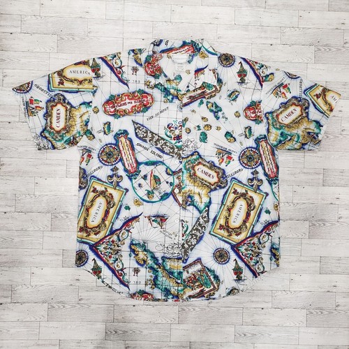 VTG RARE Graphic Maine Nautical Map Shirt L'Ocean Occidental USA 20W / 2XL Men - Picture 6 of 9