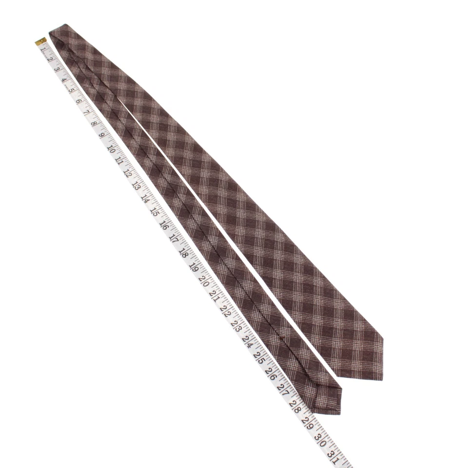 Kiton 全新无标签 100% 真丝七折领带棕色/米色格子格子 — 第 3/4 张图片