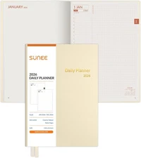 SUNEE 2026 Daily Planner A5 Hardcover – Hourly Schedule Organizer with Monthly