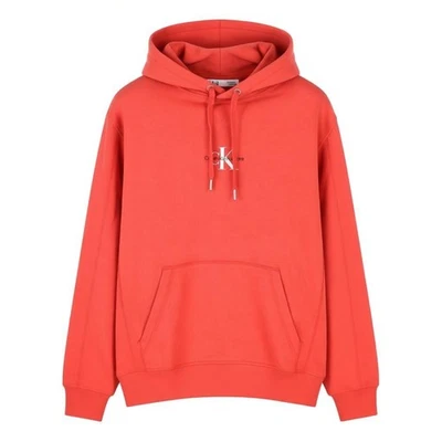 Calvin Klein Herren Kapuzenpullover Baumwolle Rot L Logo Kängurutasche - Photo 1/4