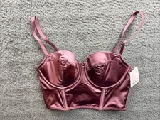 Auden Womens Small Mauve Satin Lightly Lined Lingerie Longline Underwire Bra