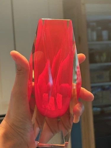 Murano Glass Vase Decor Vtg Luigi Mandruzzato Sommerso Faceted Ruby