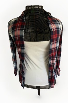 DIP Women's Red, Black & White Plaid Flannel Button Down Rayon Shirt Sz.XS