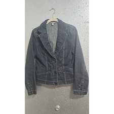 Cabi Jeans Womens Dark Wash Denim Blazer Ruffle Lapel Jacket Size S 1985