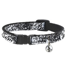 Cat Collar Breakaway with Bell Born to Blossom Black/White NARROW Fits 8.5-12"