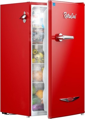 3.2 Cu.Ft Retro Mini Fridge Bottle Opener Energy Saving Adjustable Thermostat