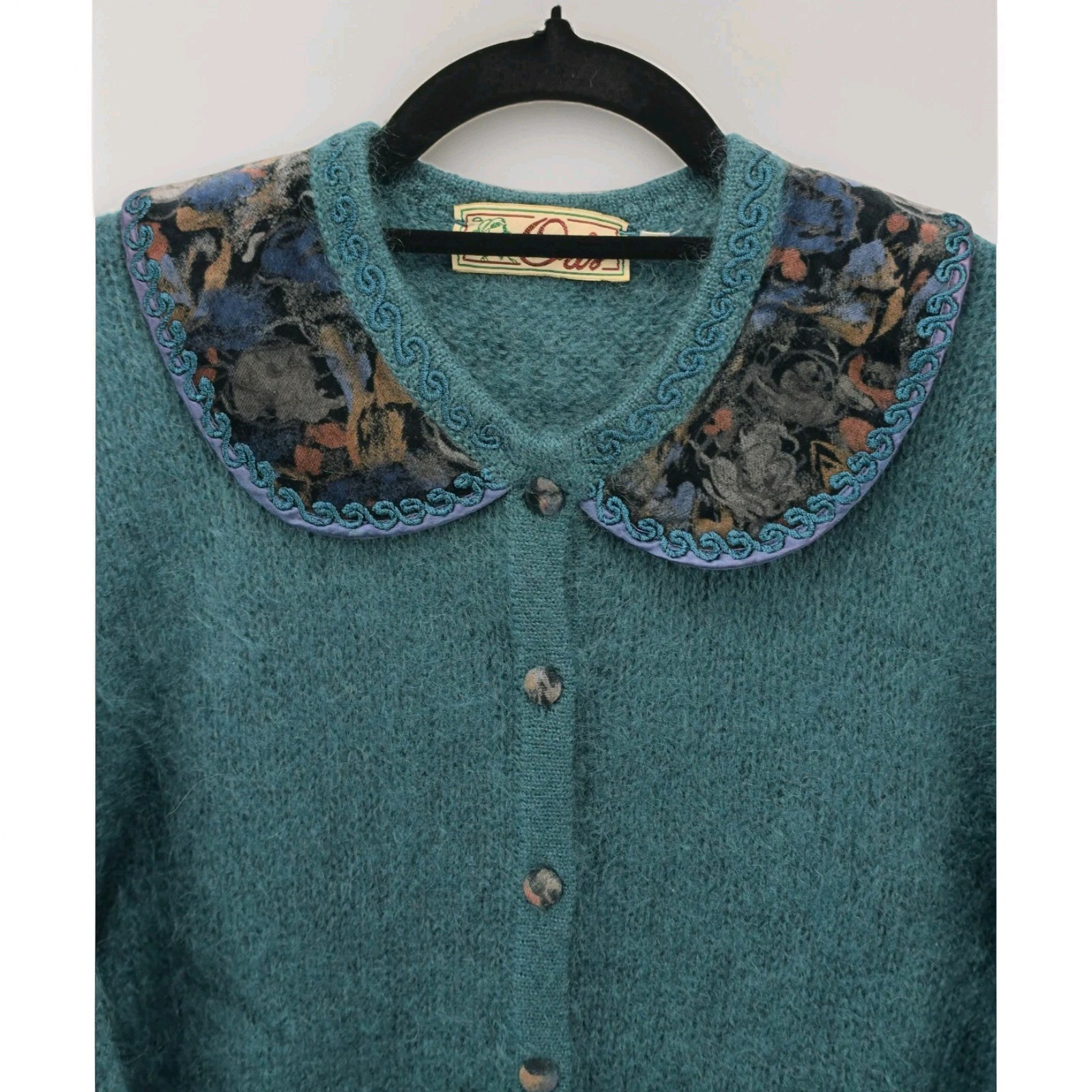 Oris Vintage Mohair Strickjacke Cardigan Damen Gr. XL It 48 Blau Grün Italy image 2