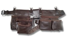 13 Pocket Framers Tool Belt, 4 Pc Combo Industrial Grade Leather Tool Pouch, ...