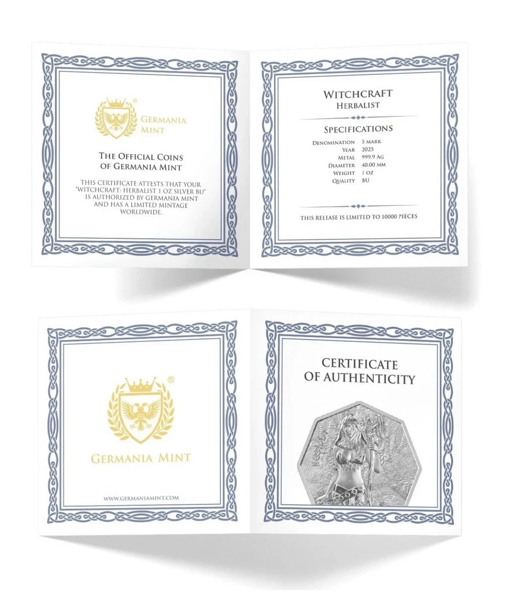 1 Oz Plata 9999 Germanía Mint WITCHCRAFT Herbalist. En Cápsula y Certificado.
