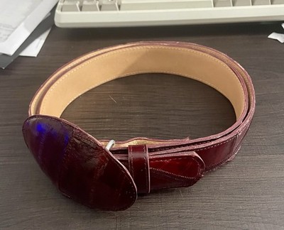 HANDMADE LOS ALTOS GENUINE AUTHENTIC BURGUNDY EEL SKIN WESTERN COWBOY BELT 