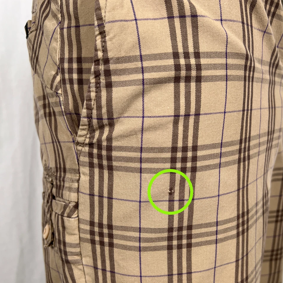 Volcom Men’s 30W Beige Brown Plaid “Vahn” Flat Front Casual Chino Skate Shorts - Image 3 of 4