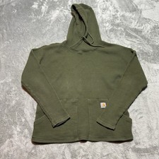 Carhartt Women's Large L 12-14 Waffle Knit Hoodie Olive Green Relaxed Fit Boxy