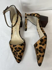 Sole Society Leopard Print Women's Cow Hair Fur Block  Heels Shies 7.5 