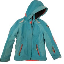 Killtec Professional Girls Teal Neon Orange Ski Jacket Hooded Size 10 Youth
