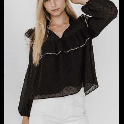 Free the roses NWT black ruffled Swiss dot blouse