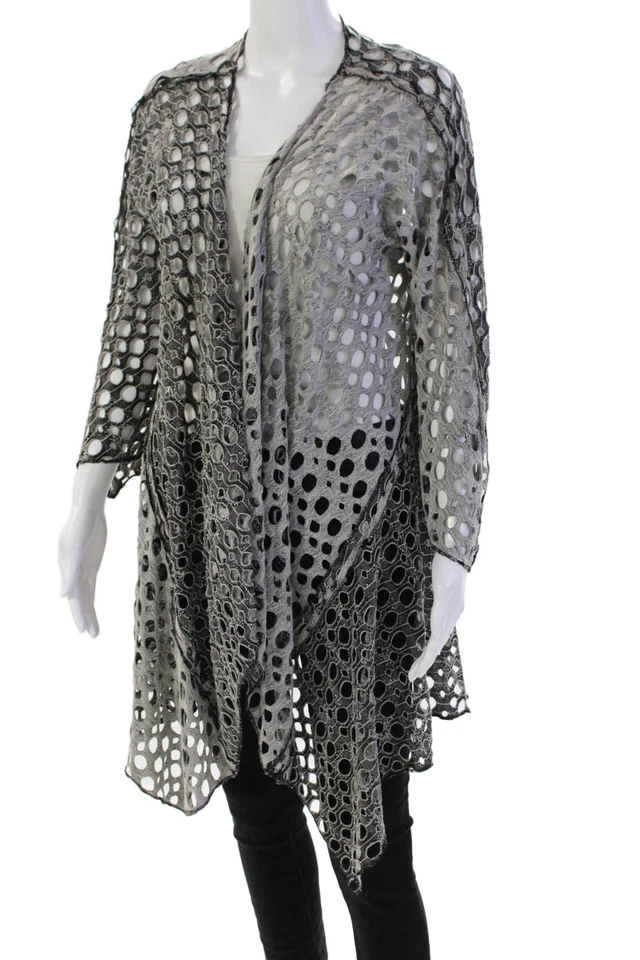 Blusa gris Joseph Ribkoff para mujer manga larga frente abierto detalle tejido talla M Foto 2 de 4