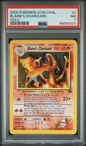 2000 POKEMON GYM CHALLENGE HOLO #2 BLAINE'S CHARIZARD PSA 7