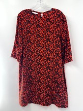 Equipment Femme Women’s 100% Silk Orange Black Floral Shift Dress Size Large